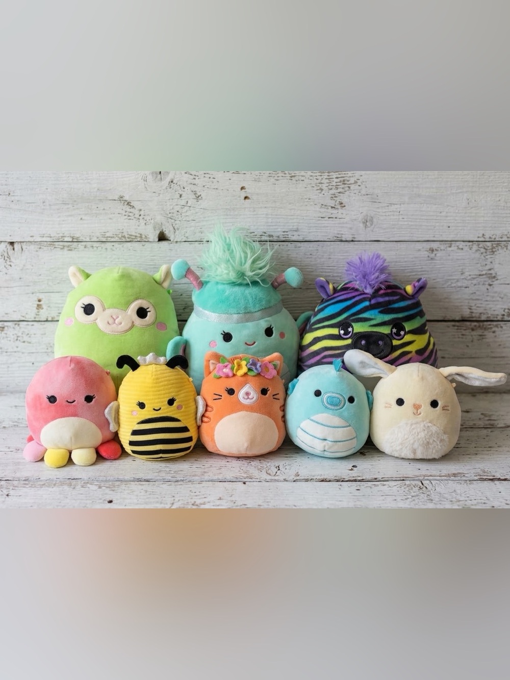8 Squishmallow Plush Bundle Lot Butterfly Bee Cat Octopus Zebra Bunny